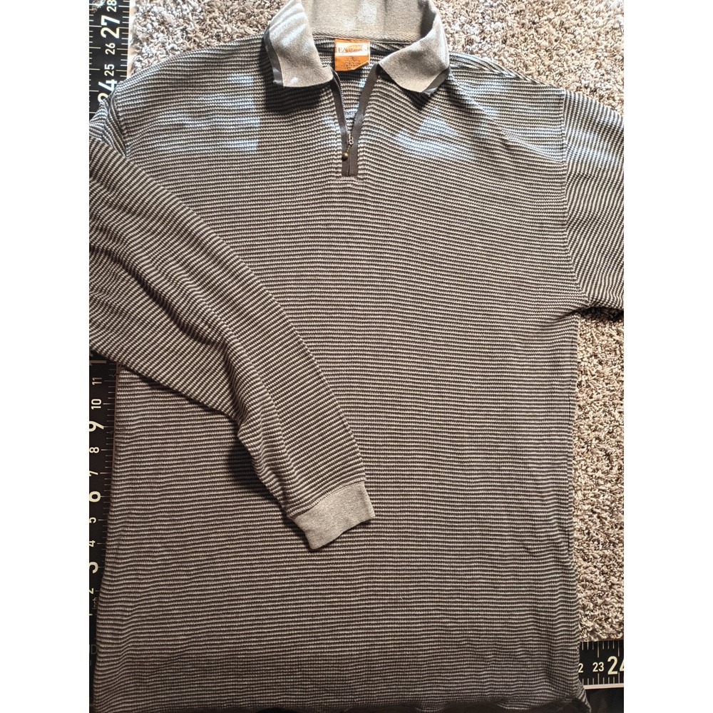 Fargo Clothing & Supply Co Mens XL Grey Striped Long Sleeve Quarter Zip Polo - Picture 2 of 8